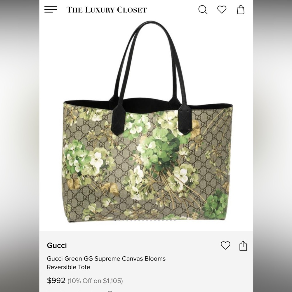 Gucci Green Supreme Blooms Reversible Tote